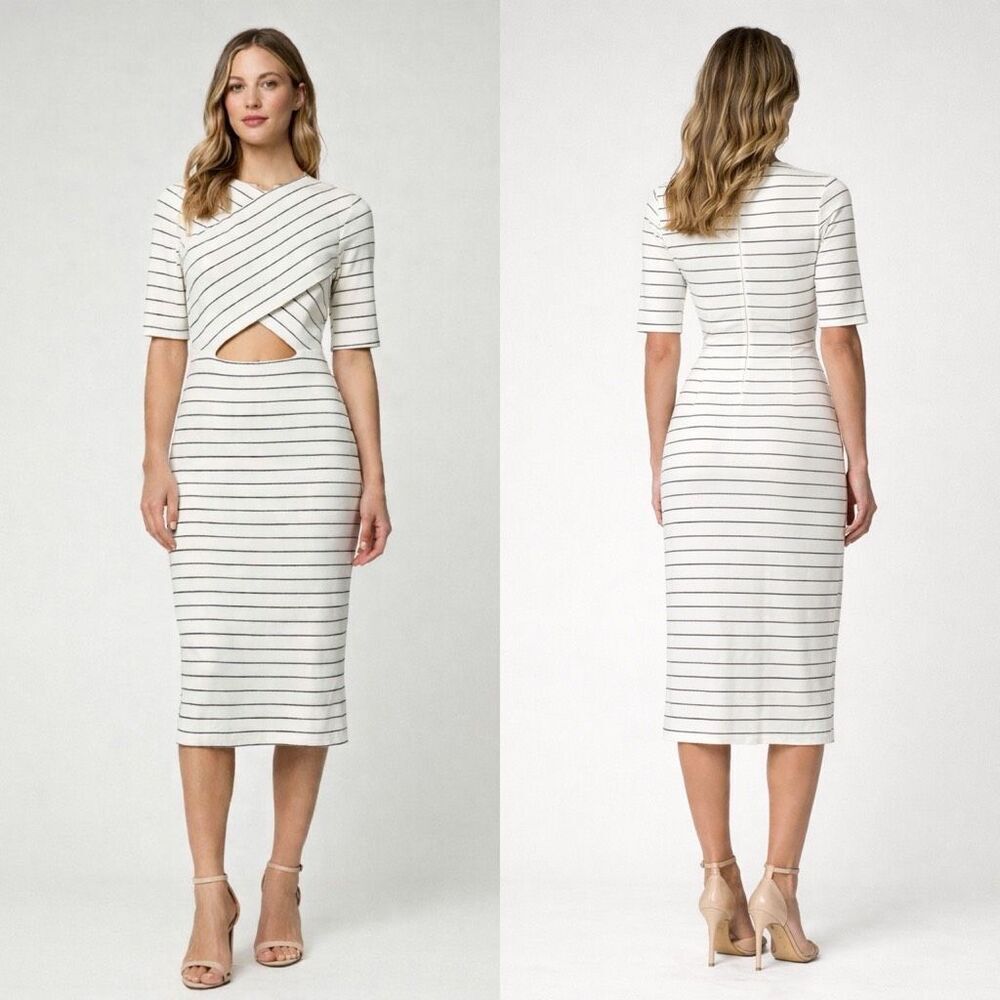 Rosetta Getty Cross Panel Striped Cutout Midi Dress White, Black Size Xs